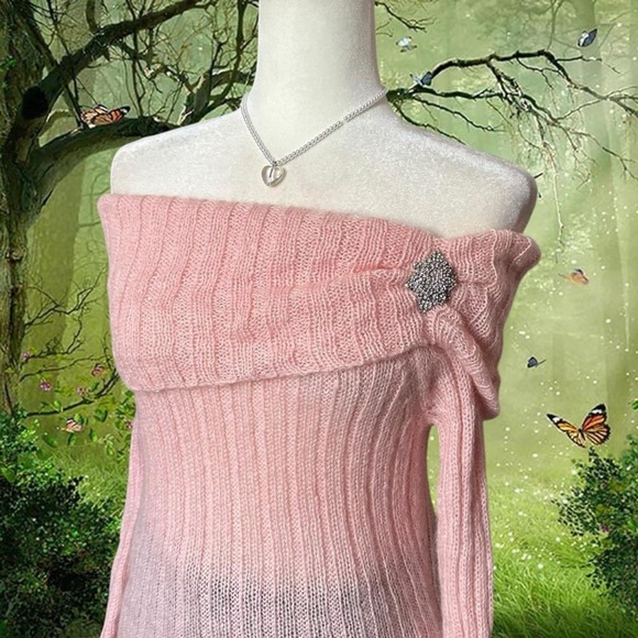Y2k 90s The Limited Baby Pink Off The Shoulder Top Size S - Picture 3 of 8